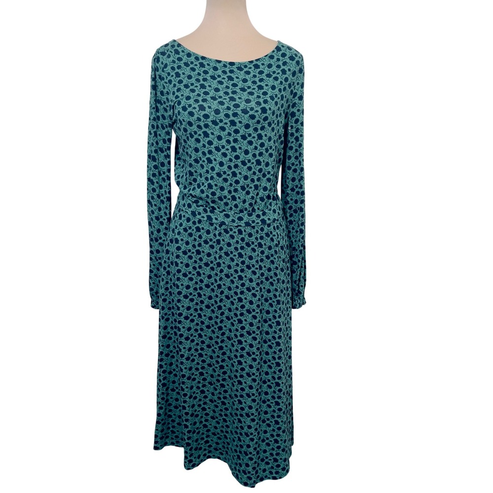 Boden Women Floral Long Sleeve Midi Dress Size US 4R Teal Blue Green Modest